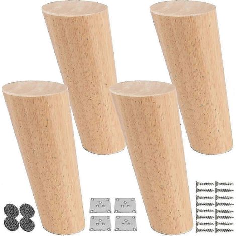 Pieds de meubles en bois de 25 cm, 4 pieds fuselés en chêne, avec plaque de montage et vis, compatibles avec canapés, chaises, armoires, fauteuils, lits, etc. (1/5)