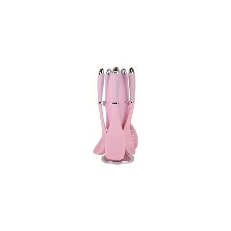 Set di utensili da cucina in silicone, comprendente un mestolo/colino, una spatola antiaderente e un supporto a forma di lanciarazzi. - Crezuo