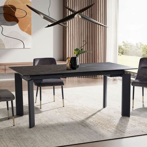 Table extensible 180-240 cm effet marbre noir pieds métal - BLUNSKI