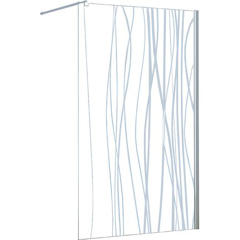 Vente-Unique – Paroi de douche à l'italienne 140x200cm – Verre trempé 6mm sérigraphié – Aluminium chromé – Barre de stabilisation ajustable incluse