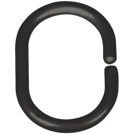 QORVA-Anneaux pour rideau de douche, lot de 12 anneaux de douche pour suspendre le rideau de douche à la barre de douche, petit format, design ovale, Plastique, 3x4,5 cm, Noir