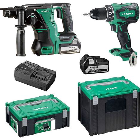 Hikoki – Perforateur-burineur et perceuse-visseuse sans fil KC18DRBLWDZ – Pack de 2 outils électroportatifs – Moteur à induction sans charbon – Batteries Li-ion 5,0 Ah (1/4)