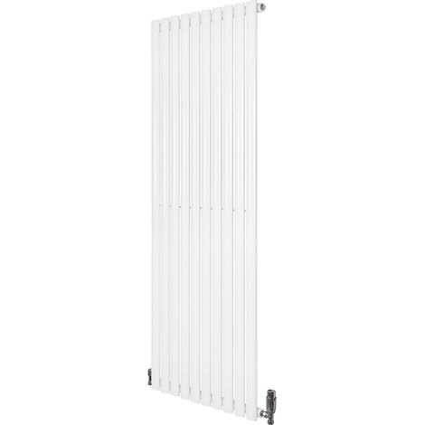 Radiateur à Colonnes Ovales & Vannes 1 Panneau 1600 x 600 mm en Acier Carbone Blanc Chauffage Centrale Moderne Horizontale Monté Sur Mur Cuisine [Brosse de Nettoyage & Supports INCLUSES]
