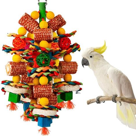 Jouets pour oiseaux - Jouets pour perroquets - Jouets à mâcher - Décoration pour cage à oiseaux - Jouets pour oiseaux - Fabriqués à la main avec soin - Longue durée de jeu - Faciles à suspendre (1/5)