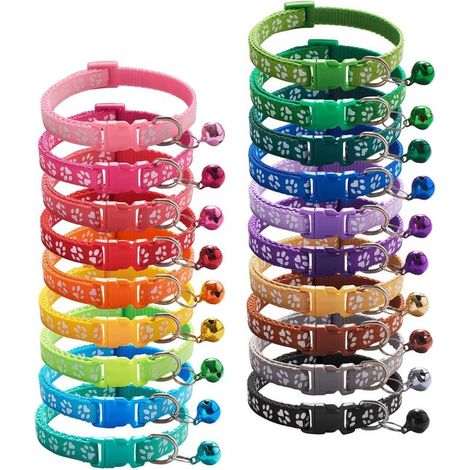 Set di 19 collari identificativi per cuccioli con campanellino, regolabili da 19 a 32 cm, in morbido nylon, ideali per cuccioli appena nati. (1/5)