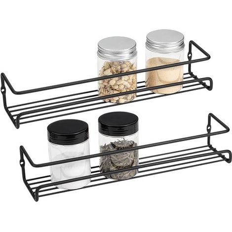 Porte Epices Mural Cuisine, Etagere a Epices Murale, Noir (Paquet de 2) (1/5)