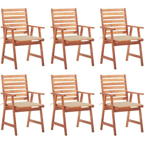 Lot de 6 Chaises à dîner d'extérieur,Fauteuils de Salle à Manger avec coussins Acacia massif -TF44424 (1/5)