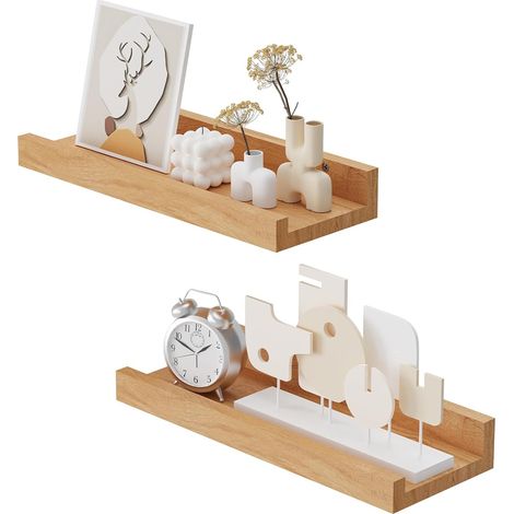 Lot de 2 Étagères Murales, Etagere Bois, 30 x 12 cm, Naturel Etagere Flottantes Bois Form de U,Tablette Murale, pour Salle de Bain, Cuisine,Ttiroir Flottante Massif Decoration (1/5)
