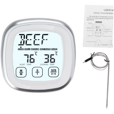 Pair - Thermomètre alimentaire numérique, thermomètre à viande pour barbecue avec minuterie, 9 modes préréglés, 5 niveaux de cuisson, base magnétique et sonde de température en acier inoxydable, coule (1/5)