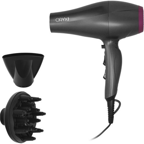 Asciugacapelli con tecnologia ionica, 2 velocità e temperatura regolabile (2200W 230V) nero e fucsia (1/5)