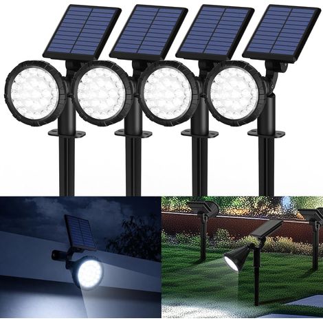 Lot de 2 Spots Solaires d'extérieur, projecteurs solaires,IP65 étanches à 25 LED lampes solaires pour chemins, extérieur Jardins, Clôtures (Blancs Chaud) (1/5)