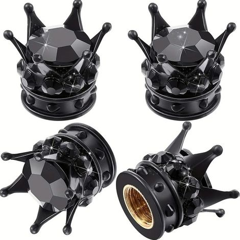 BelleRise - 4pcs/Set Bouchons de Valve Bling Bling Strass, Bouchons de Valve de Pneu Couronne Chromée pour Voiture Auto Vélo et Moto (1/5)