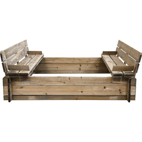 Cémonjardin – Bac à sable en bois traité autoclave classe III – Dimensions 120x120x24 cm – Avec bancs pour 4 enfants – Pin sylvestre durable (1/3)