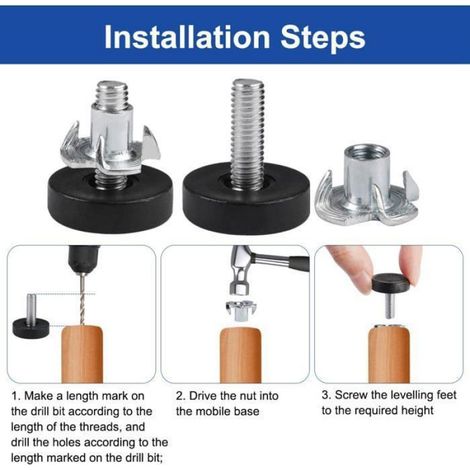 Pieds De Nivellement - M6 - Hauteur Réglable Jusqu'à 22 mm - Pour Tables Et Chaises - 16 Pièces (1/5)