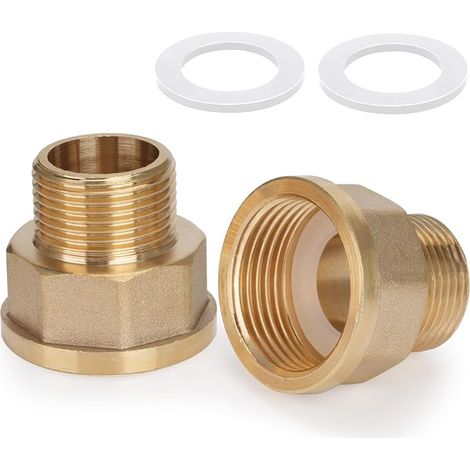 Lot de 2 adaptateurs réducteurs AG/IG en laiton 3/4" mâle vers 1" femelle Filetage 1" à 3/4" Convertisseur de connexion de tuyau avec joint en caoutchouc pour eau/gaz (1/5)