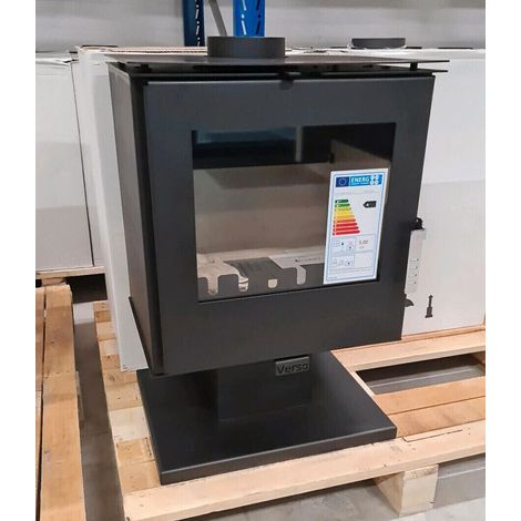 Poêle à bois 5 kW compact – Volume chauffable 70-100 m³ – Rendement 80,2 % – Émissions CO 0,0858 % – Température fumées 204 °C – Verso (1/3)