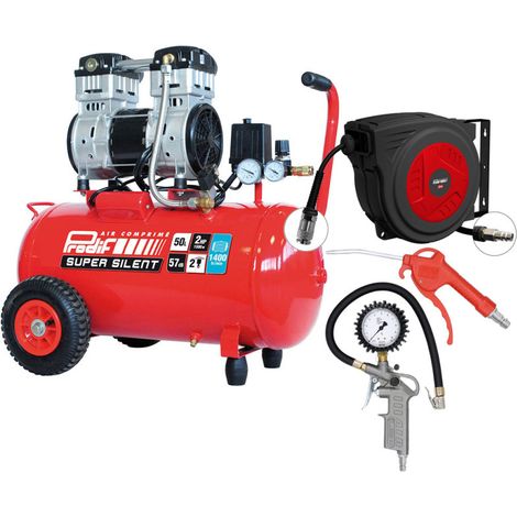 PRODIF Pack Compresseur Super Silent SIL850 50L 2CV + Enrouleur EN 15 + Soufflette + Poignée de Gonflage (1/5)