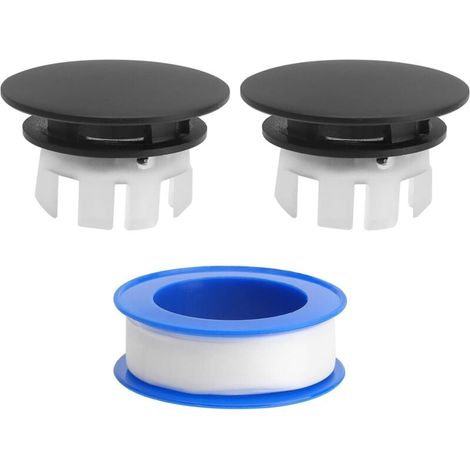2 Pièces Cache de Trop-Plein Bague Trop Plein Lavabo pour Salle de Bain Cuisine Bassin Lavabo Rond Couvercle Bouchon Trop Plein Lavabo avec Une Bobine de Ruban PTFE Noir (1/4)