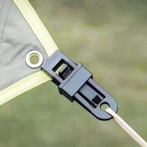 Paquete de 20 clips para lonas: clips multiusos de plástico negro para tiendas de campaña, lonas, toldos de camping y cubiertas protectoras. (1/5)