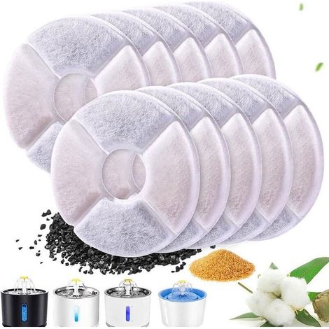 Cat Water Fountain Filter, 10PCS Water Fountain Filters Replacement Round Replacement Filter for Dog/Cat, Pet Fountain with Activated Carbon (1/5)