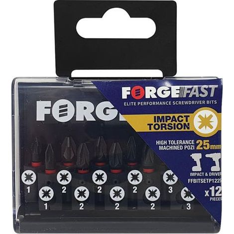 ForgeFix ForgeFast 12-Piece Pozidriv Impact Bit Set – Compatible with Impact Drivers and Power Tools