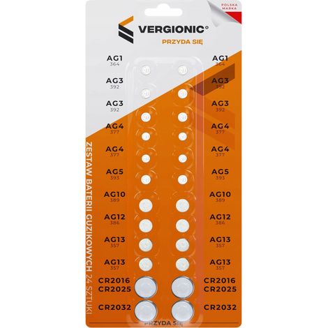 Lot de 24 piles boutons plates et rondes sous blister pour télécommande de montre (1/5)
