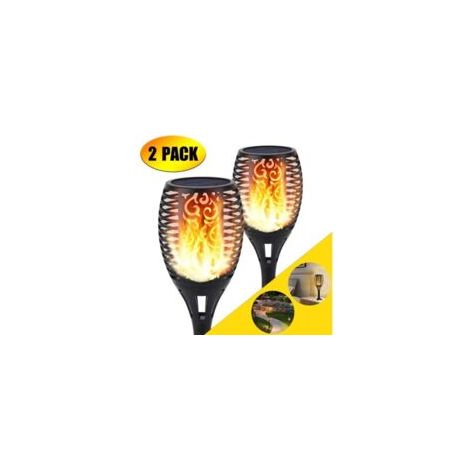 QORVA-Lampe torche solaire effet flamme – 96 LED – IP65 imperméable – 3 modes d'éclairage – Autonomie 10h – Décoration extérieure (2Pack)