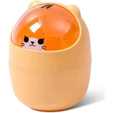 Mignon mini panier de bureau en forme d'animal de chat Panier à papier avec couvercle basculant Mini poubelle à poser Petite poubelle (Jaune) (1/5)
