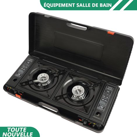 WAOBDLA 2-brûleurs poêle de camping portable rectangulaire avec bac à cuisson et boîtier portable (1/5)