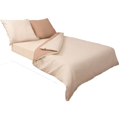 Satin-Bettwäsche-Set 220x200 Doppelseitig Creme Beige (1/4)