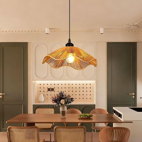 Luminaire Suspendu Rotin Vintage 220V E27 Lumière Chaude - Salle à Manger Salon Design Floral