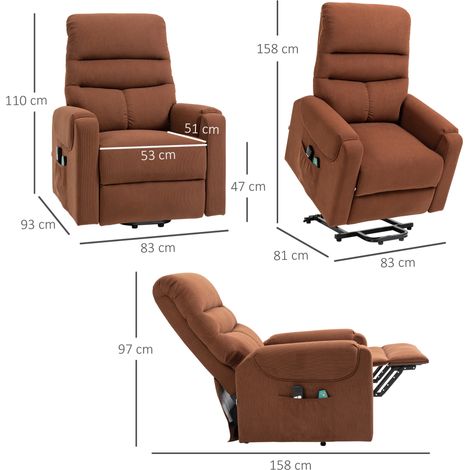 Sillón elevador eléctrico con masaje y calefacción, reclinable, marrón MODENUIT (1/4)