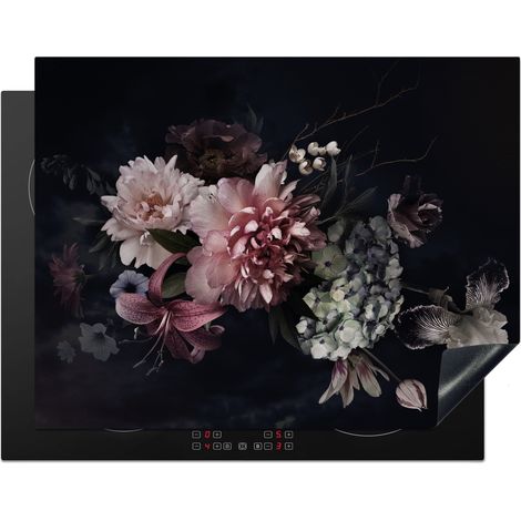 PROTECTOR DE PLACAS DE INDUCCIÓN Flores - Vintage - Pastel - Rosa - Blanco Tapa Protectora De Cocina 77x59 cm