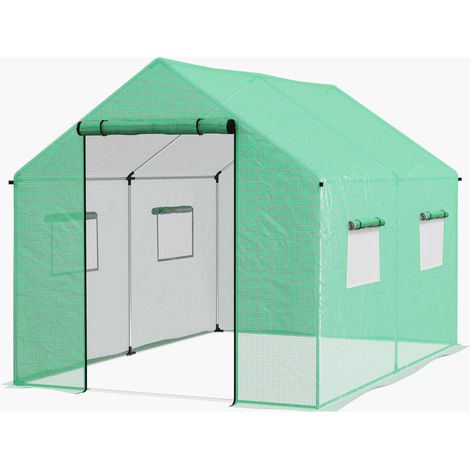 Tunnelgewächshaus, aufrollbare Tür und Fenster, verzinkter Stahlrahmen, 2x3x2m, Grün