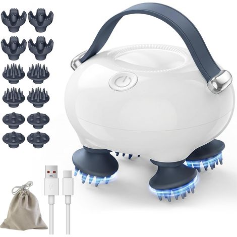 Masseur de cuir chevelu, masseur de tête avec design anti-nœuds, masseur de tête portable, masseur de cheveux avec 12 têtes de massage, 3 modes, cadeau pour la fête des mères, cadeau pour la fête des (1/5)