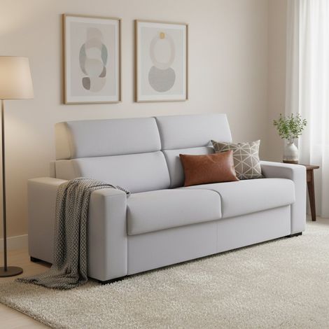 Sofá Cama 3 Plazas Marcon, Desenfundable, Contenedor Made in Italy, Lavable, 220x95 cm Gris (1/5)