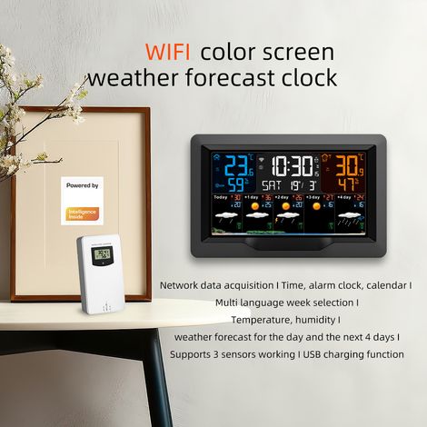 Zoternen FJ3390TY-A WiFi Station météorologique intelligente avec horloge à l'intérieur et à l'extérieur Température et compteur d'humidité (1/5)