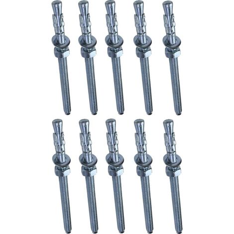 [NEVER USED] 10x Bolt anchor screw with long thread, expansion bolt - M8x120mm - galvanized steel - for concrete, stone