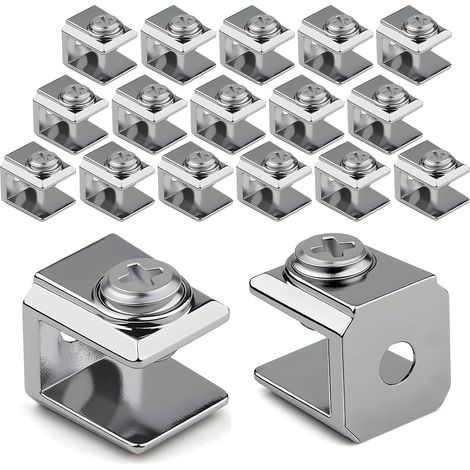 18 Pièces Support Etagere Verre Réglable Pince a Verre Pince Support en Alliage de Zinc Pinces pour Étagère pour Panneau de 3-8 mm Plaques Acryliques Tablettes Miroirs Cloisons de Bureau (1/5)