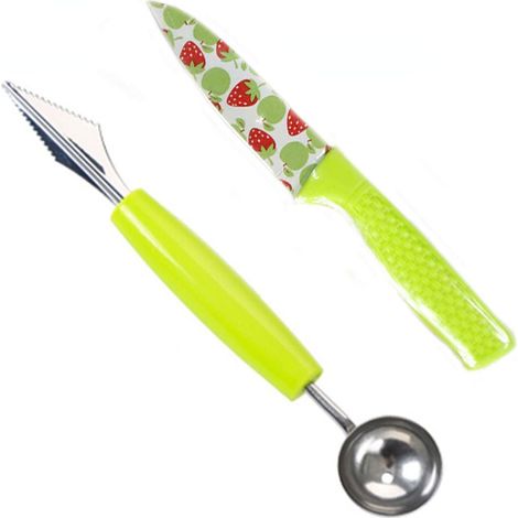 Scavino per Frutta Doppia Testa con Coltello utensile per Decorare Scavare Frutta e Verdura Crea Palline di Melone (1/3)
