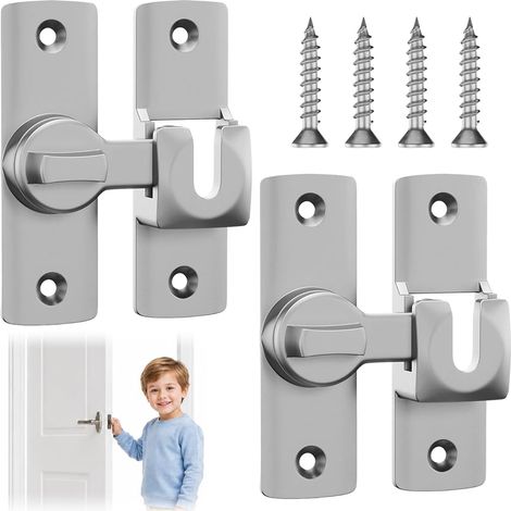 2 Pièces Verrou Porte Coulissante 90/180 Grad, Securite porte enfant, Robuste Serrure Porte Intérieure mit Vis, Stabiler Loquet Porte Crochet, Ideal für Porte Fenêtre Chambre Salle Bain (1/5)