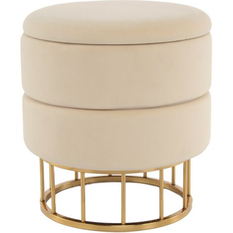 Pouf contenitore Zero in velluto avorio e base oro (1/3)