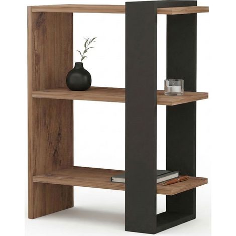 Librería Netro, Biblioteca 3 Estantes, Instalación Libre, Usable Como Separador, 52x25x70h cm Marrón Nogal