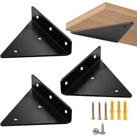Lot de 4 supports d'étagère triangulaires noirs pour étagères flottantes, supports d'étagère d'angle invisibles avec vis de fixation (1/5)