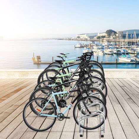 Râtelier pour 6 Vélo en Acier Revêtu Fixation au Sol ou au Mur pour Extérieur et Intérieur 180 x 32,5 x 26CM Argent CW9370 Maison Chic (1/5)