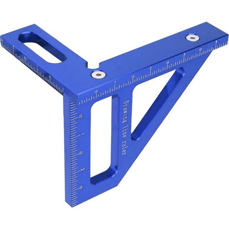 Équerre de menuisier, rapporteur d'angle 45°/90°, règle triangulaire, outil de traçage et de mesure pour ingénieur et charpentier (bleu). (1/5)