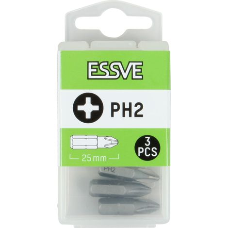 Inserti ESSVE PH2 con attacco esagonale da 1/4”, 25 mm, 3 pezzi (1/2)