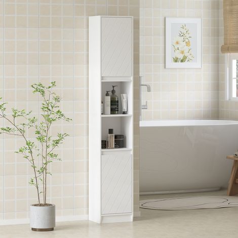 Colonne de salle de bains blanche 170 cm, meuble mural de rangement avec 2 portes battantes et 2 étagères ouvertes, dimensions 30 x 24 cm (1/5)