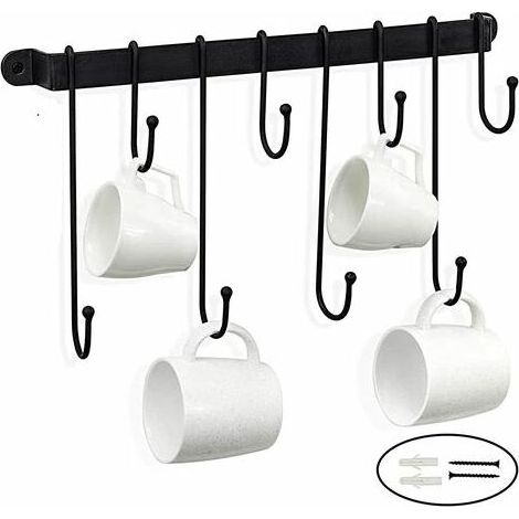 40 cm Aufhängung mit 8 Haken, selbstklebender Topflappen, Wandmontage, starke Stange, Küchenutensilien für Regal, Kochtopf, Topfdeckel, Küchenutensilien, schwarz (1/5)