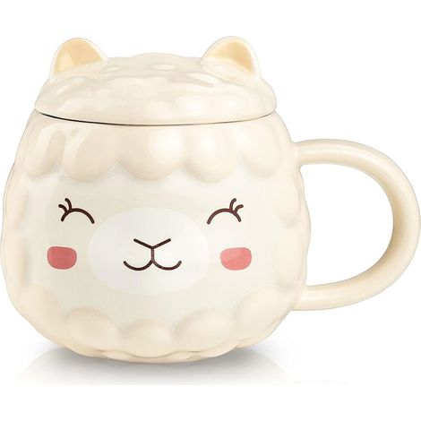 Tasse Alpaca - 380 ml - Avec Couvercle - Jaune - Tasse À Café Et Thé - Lot De 1 (1/5)